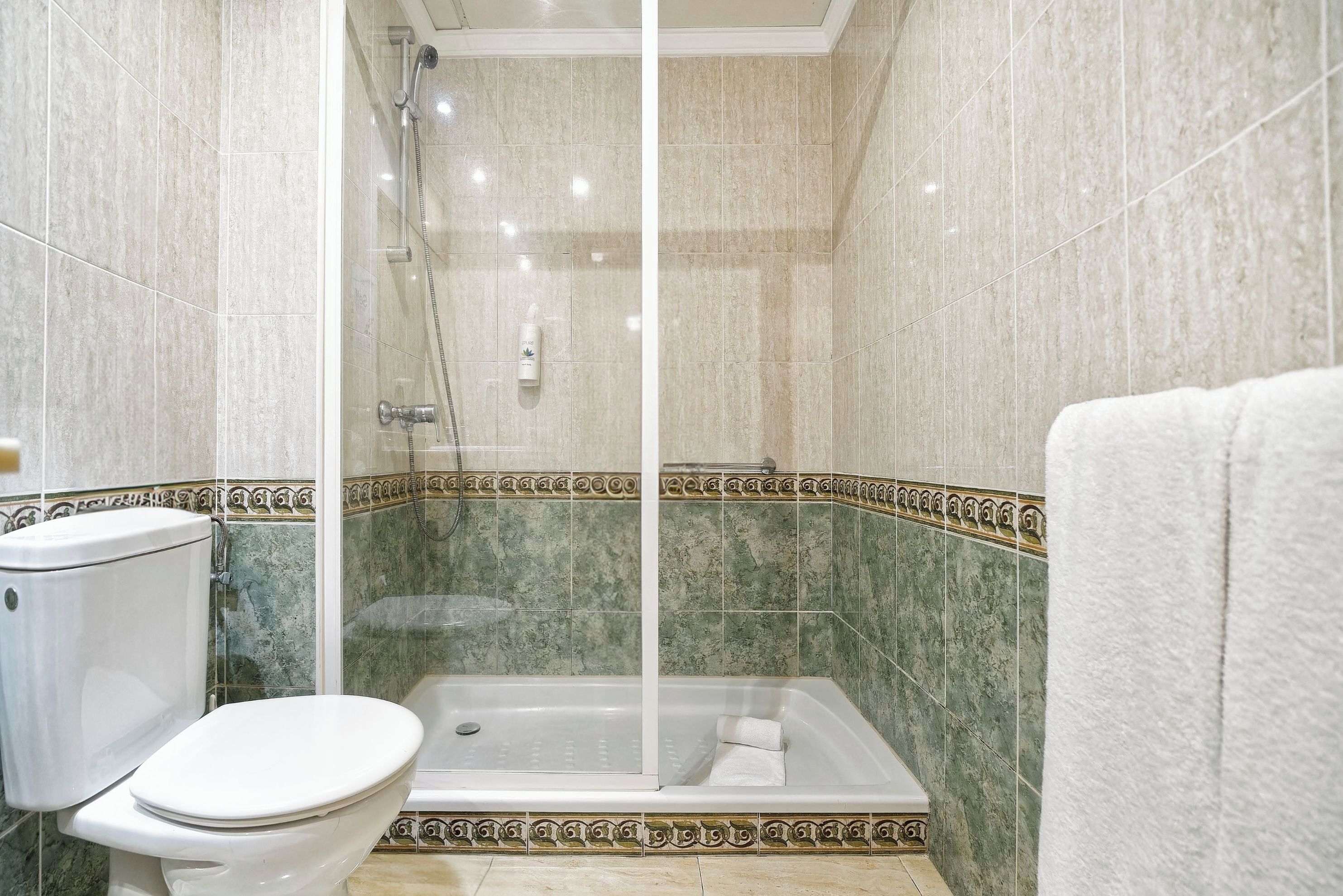 A bathroom with a toilet, shower, and bathtub.