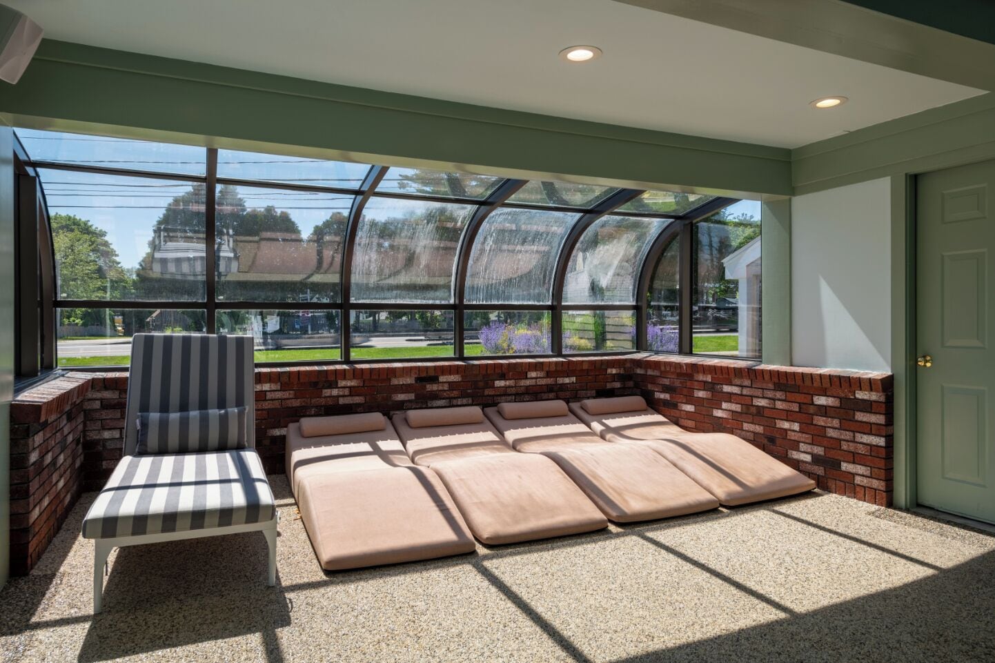 Indoor pool, seasonal outdoor pool, pool umbrellas, pool loungers