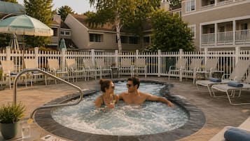 Indoor pool, seasonal outdoor pool, pool umbrellas, pool loungers
