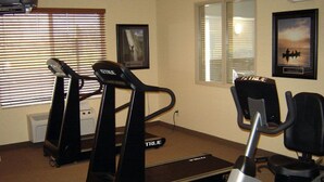 A home gym with two treadmills, a stationary bike, and a rowing machine.