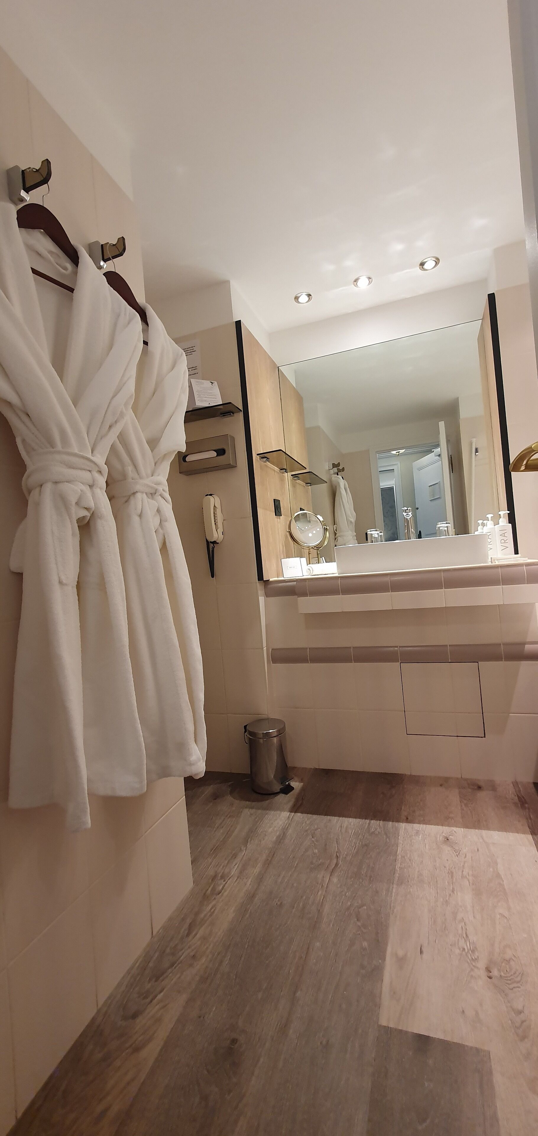 free toiletries, hair dryer, bathrobes, slippers