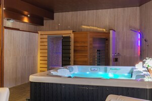Sauna, hot tub, steam room, body treatments, body wraps, body scrubs