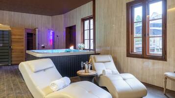 Sauna, hot tub, steam room, body treatments, body wraps, body scrubs