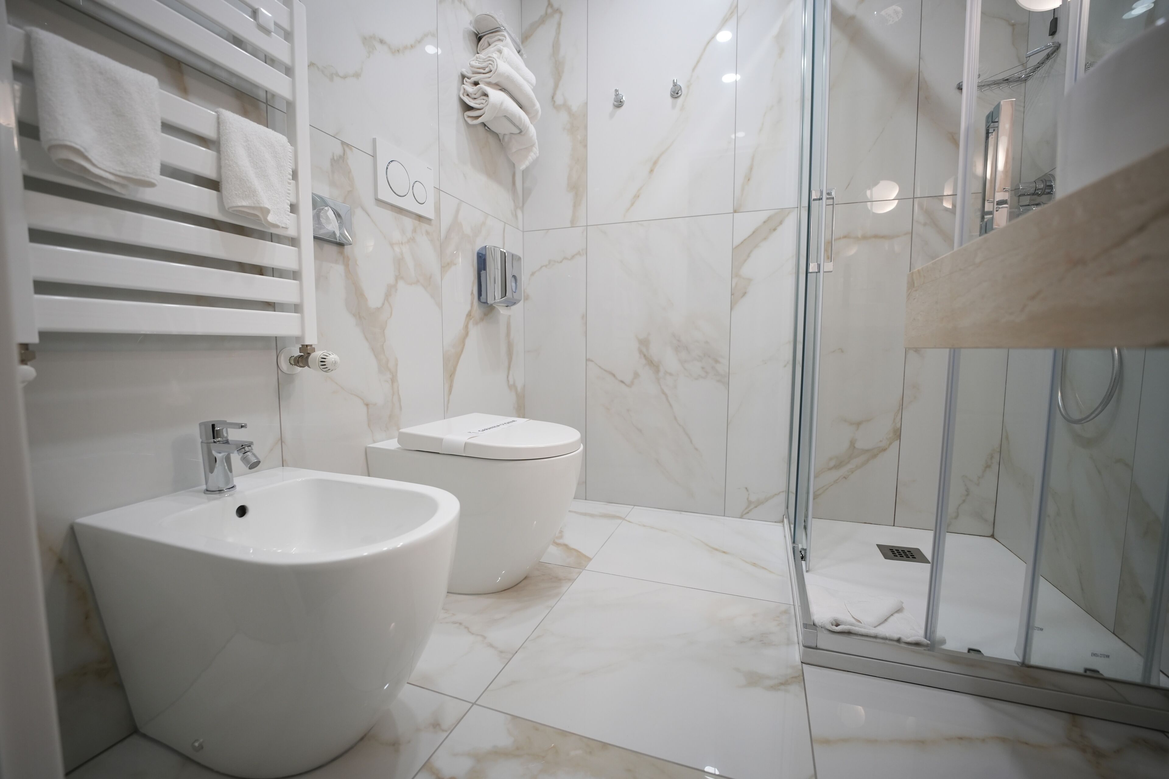 shower, free toiletries, hair dryer, bidet