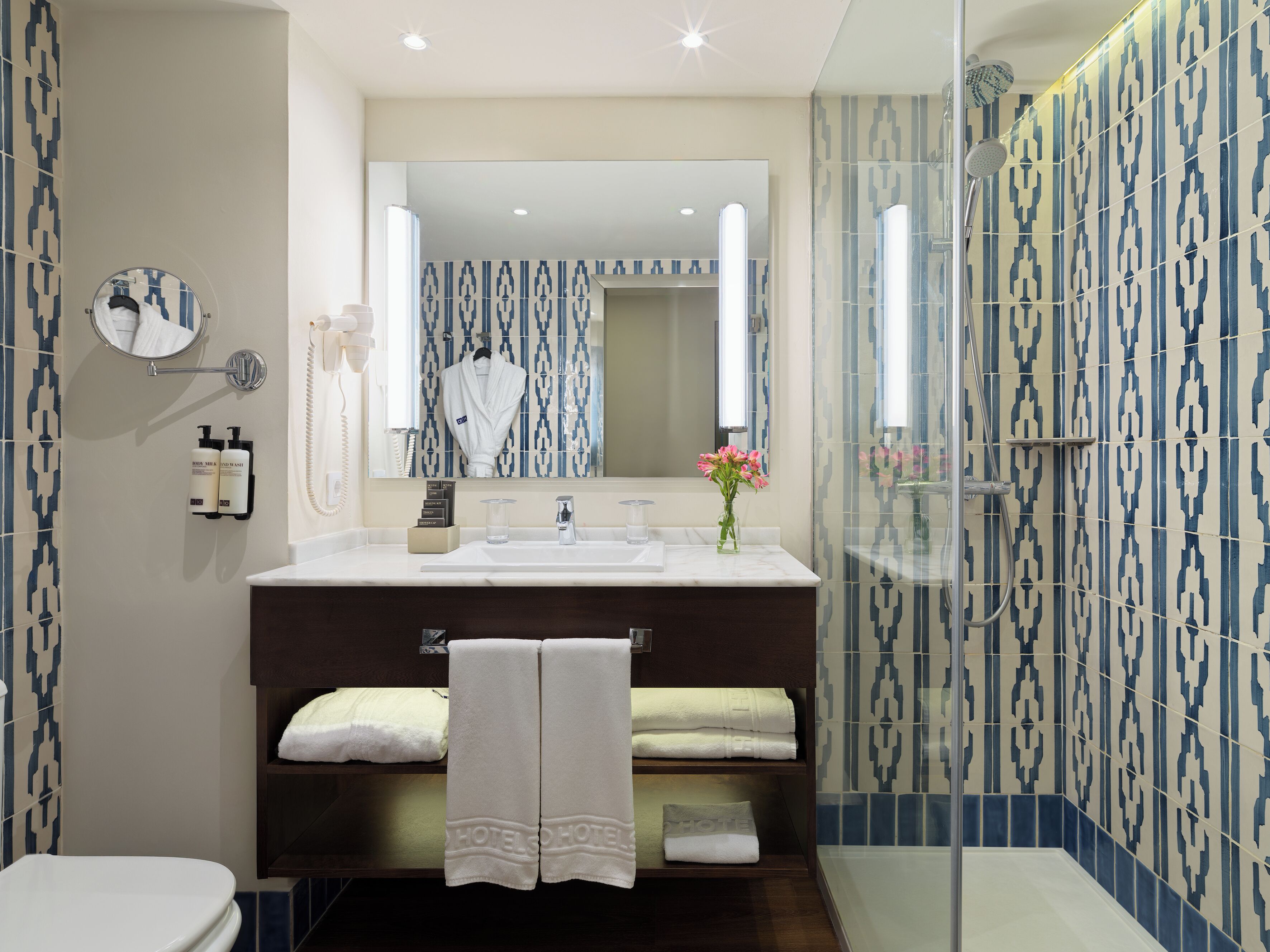 free toiletries, hair dryer, towels