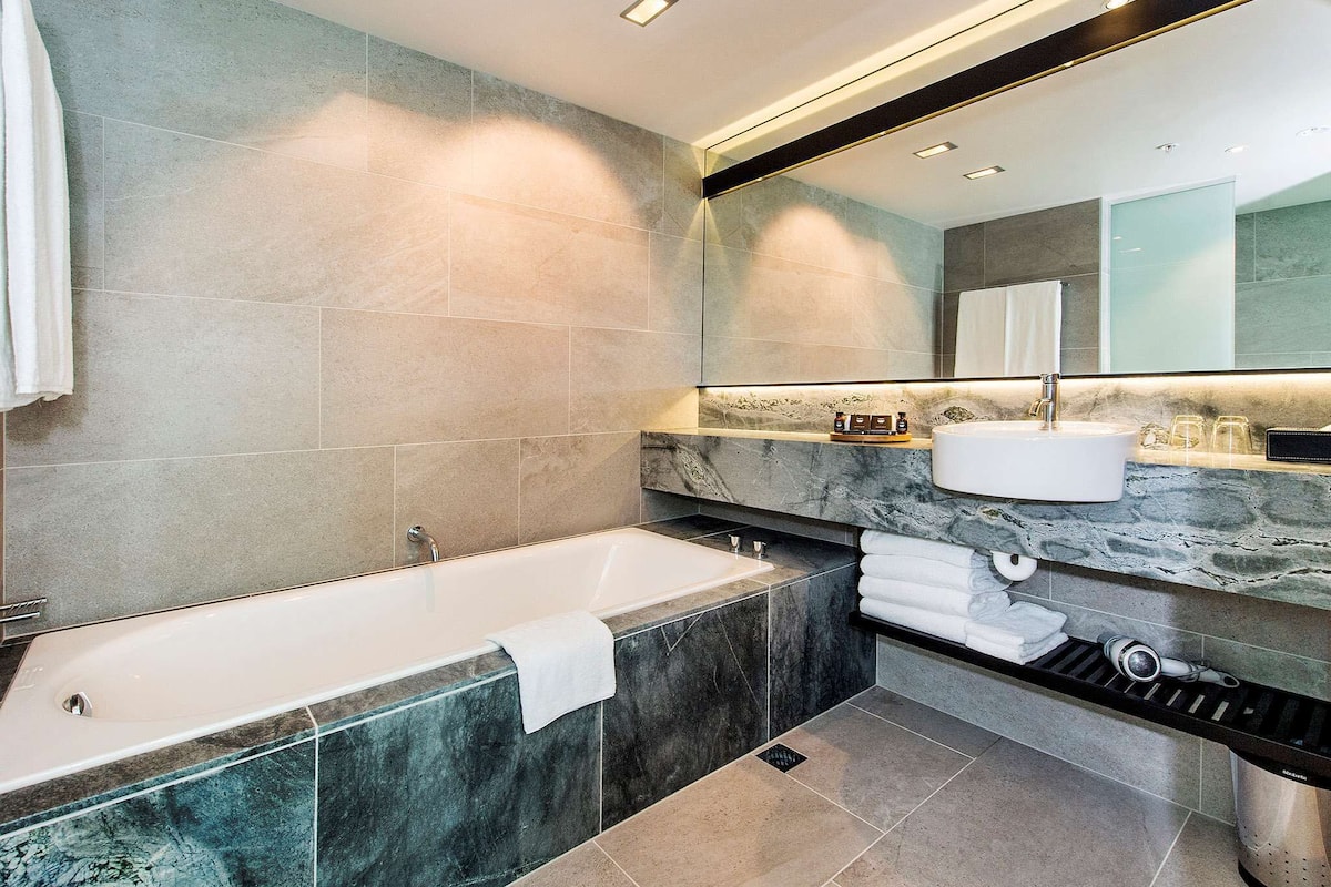 free toiletries, hair dryer, bathrobes