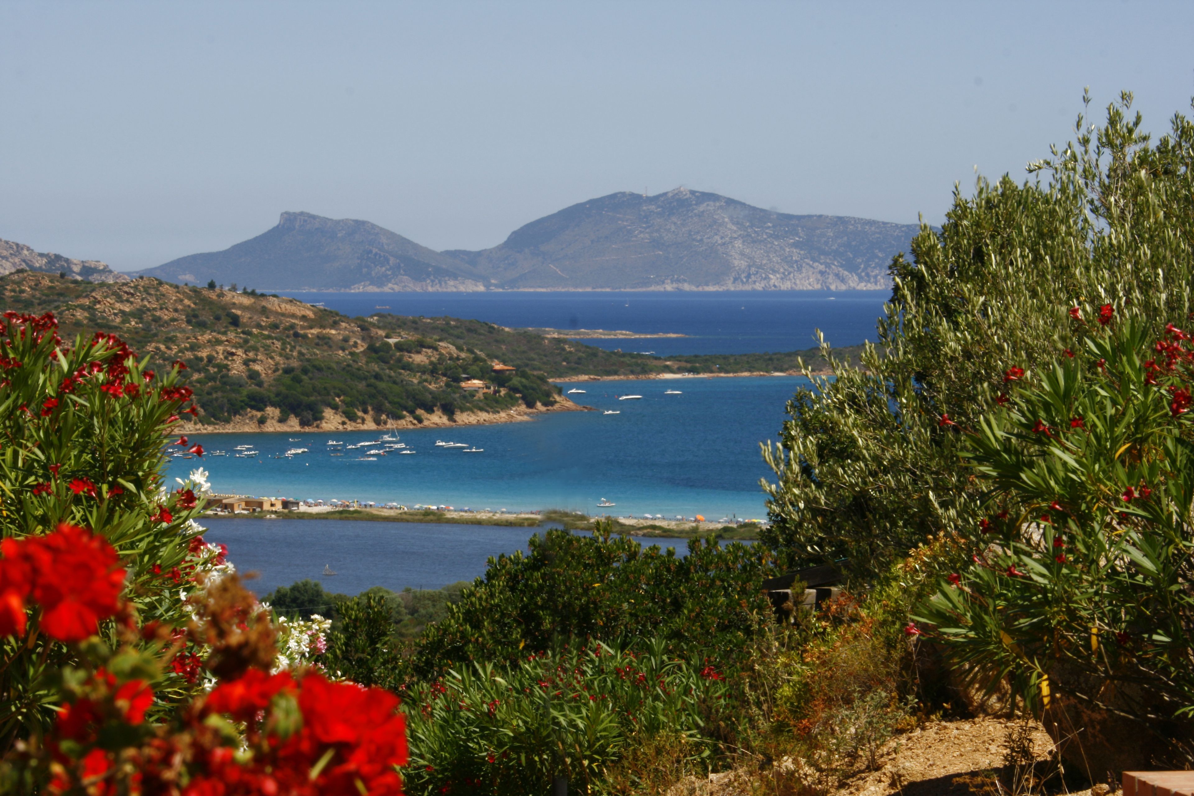 Un paysage côtier offrant une vue sur la mer et les montagnes lointaines.