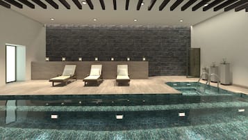 Indoor pool, open 8:00 AM to 10:00 PM, lifeguards on site