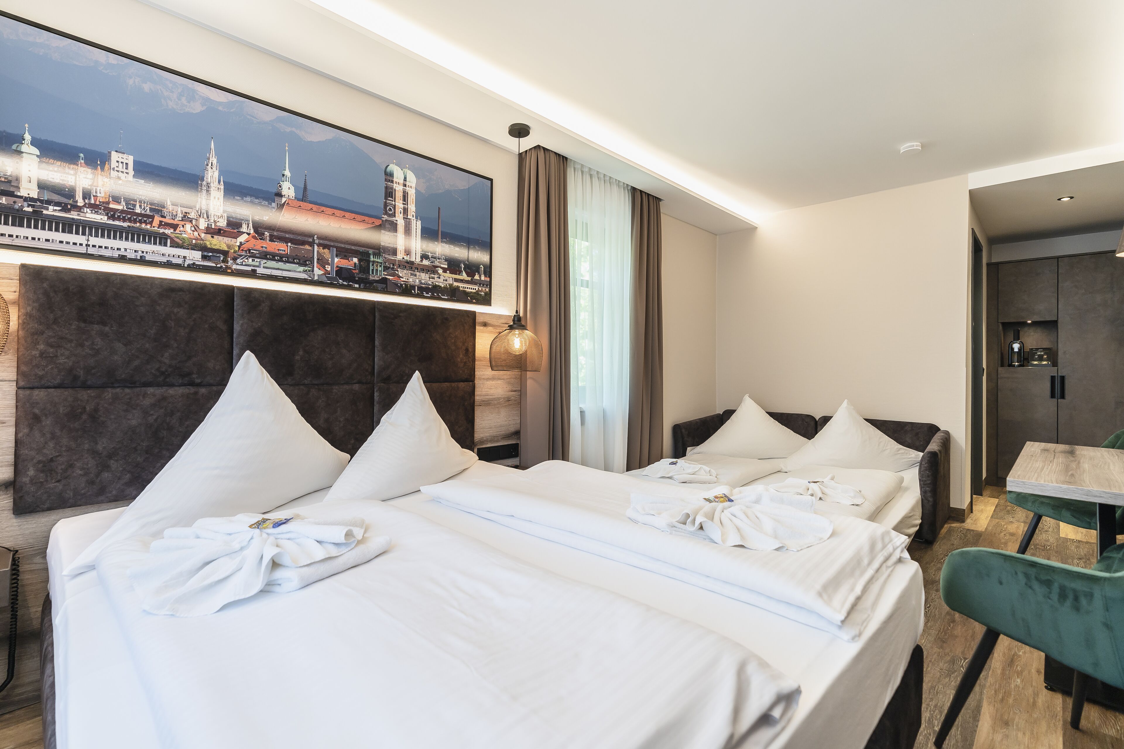 premium quadruple room | 1 bedroom, desk, laptop workspace, soundproofing