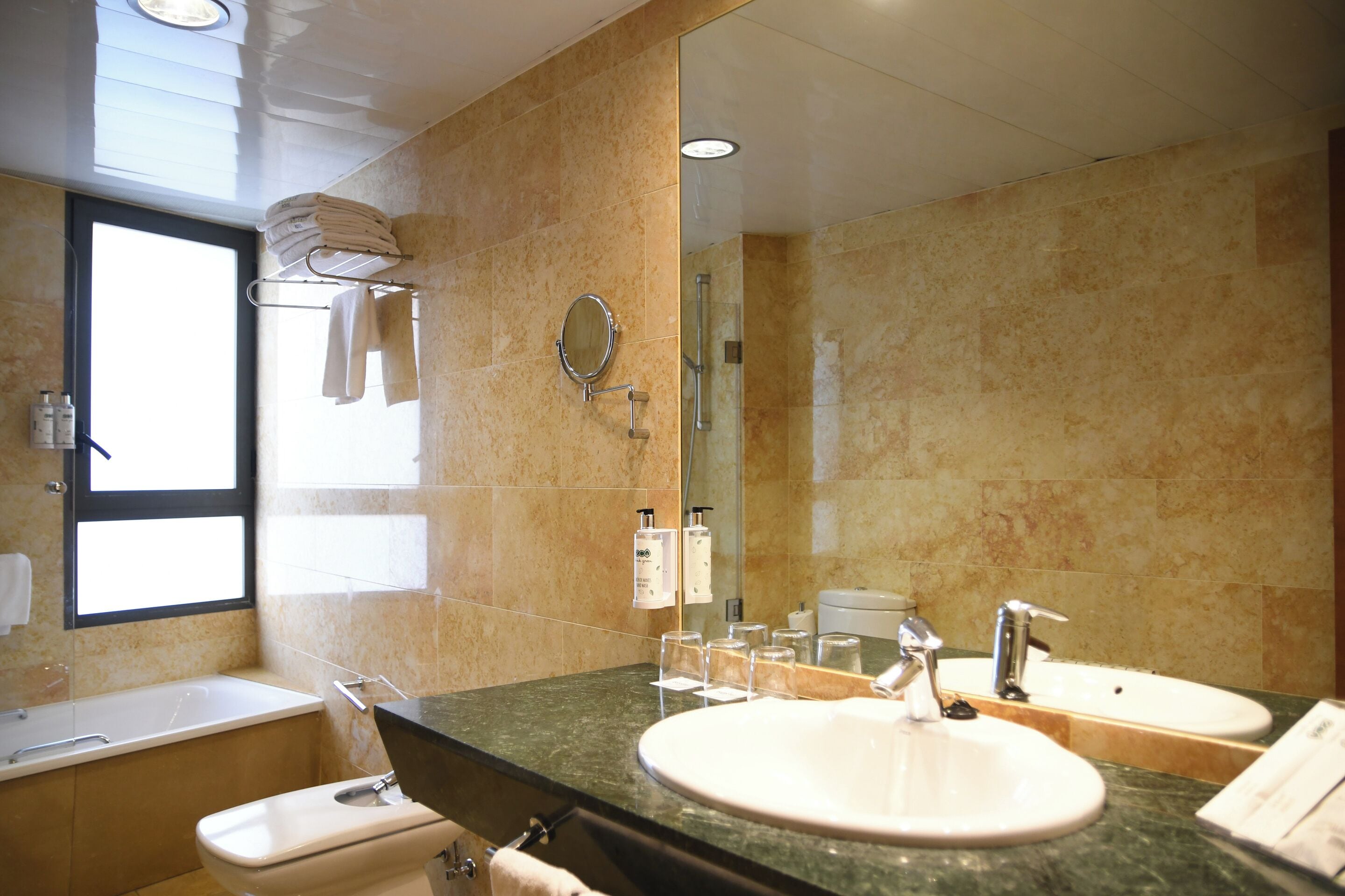 bathtub, free toiletries, hair dryer, bidet