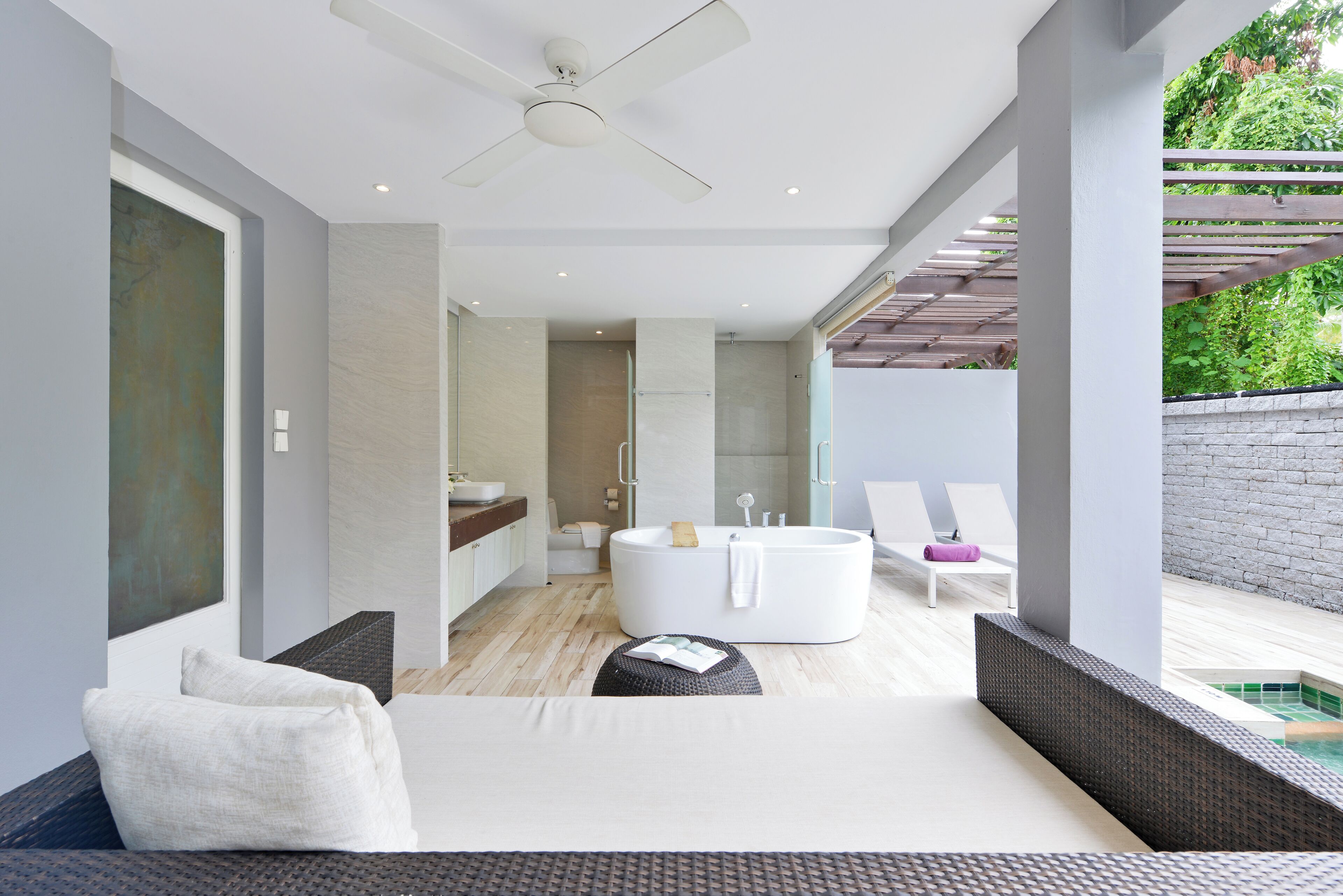 private pool deluxe - 370 meters away from the beach | bathroom | free toiletries, hair dryer, bathrobes, slippers