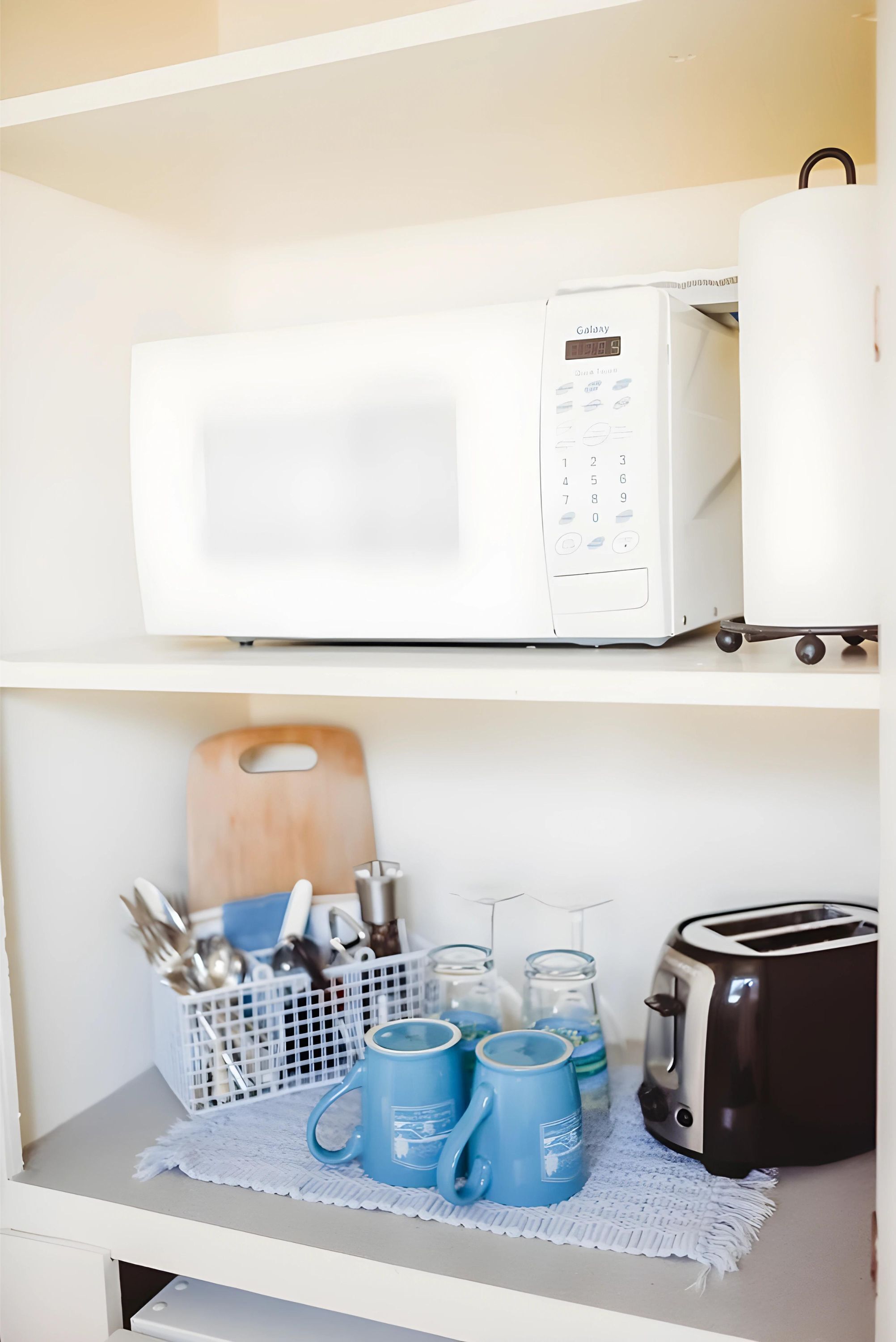 fridge, microwave, coffee/tea maker, toaster