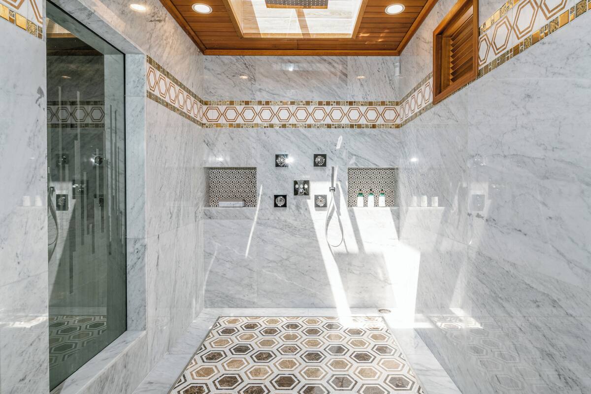 royal villa | bathroom | separate bathtub and shower, deep-soaking bathtub, rainfall showerhead