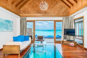 Ocean Villa with Pool | Living area | LED TV, DVD player - Hideaway Beach Resort and Spa (Dhonakulhi)
