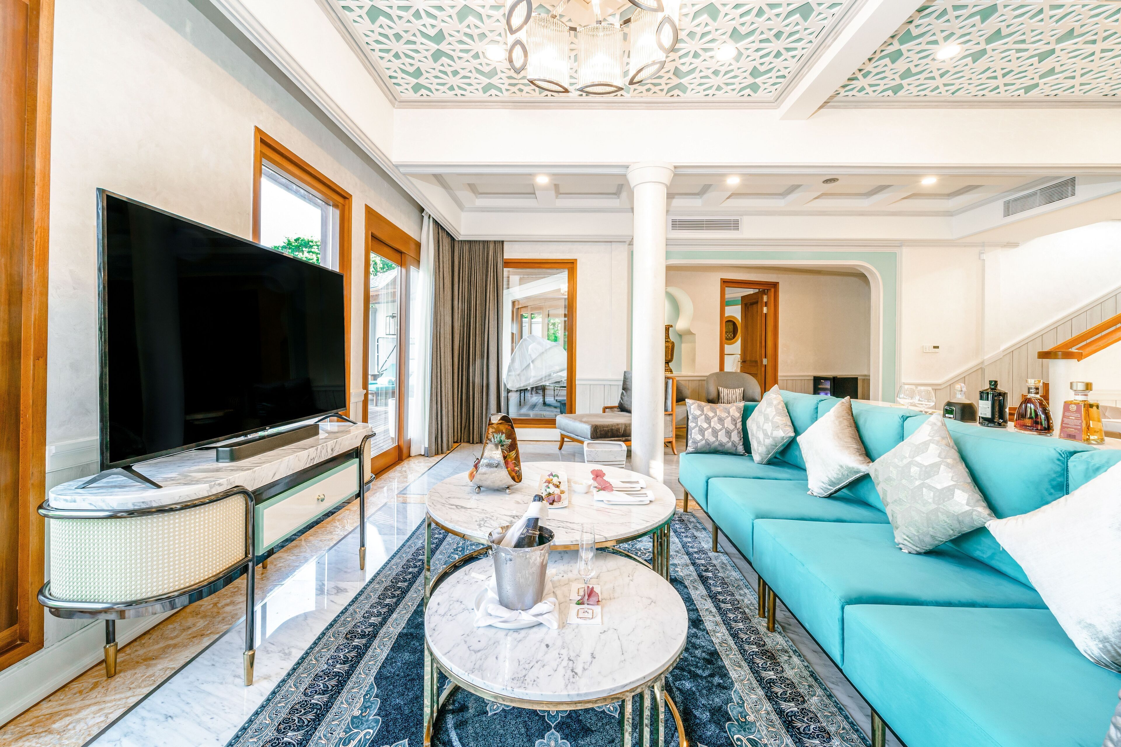 grand villa | living area | led tv, dvd player