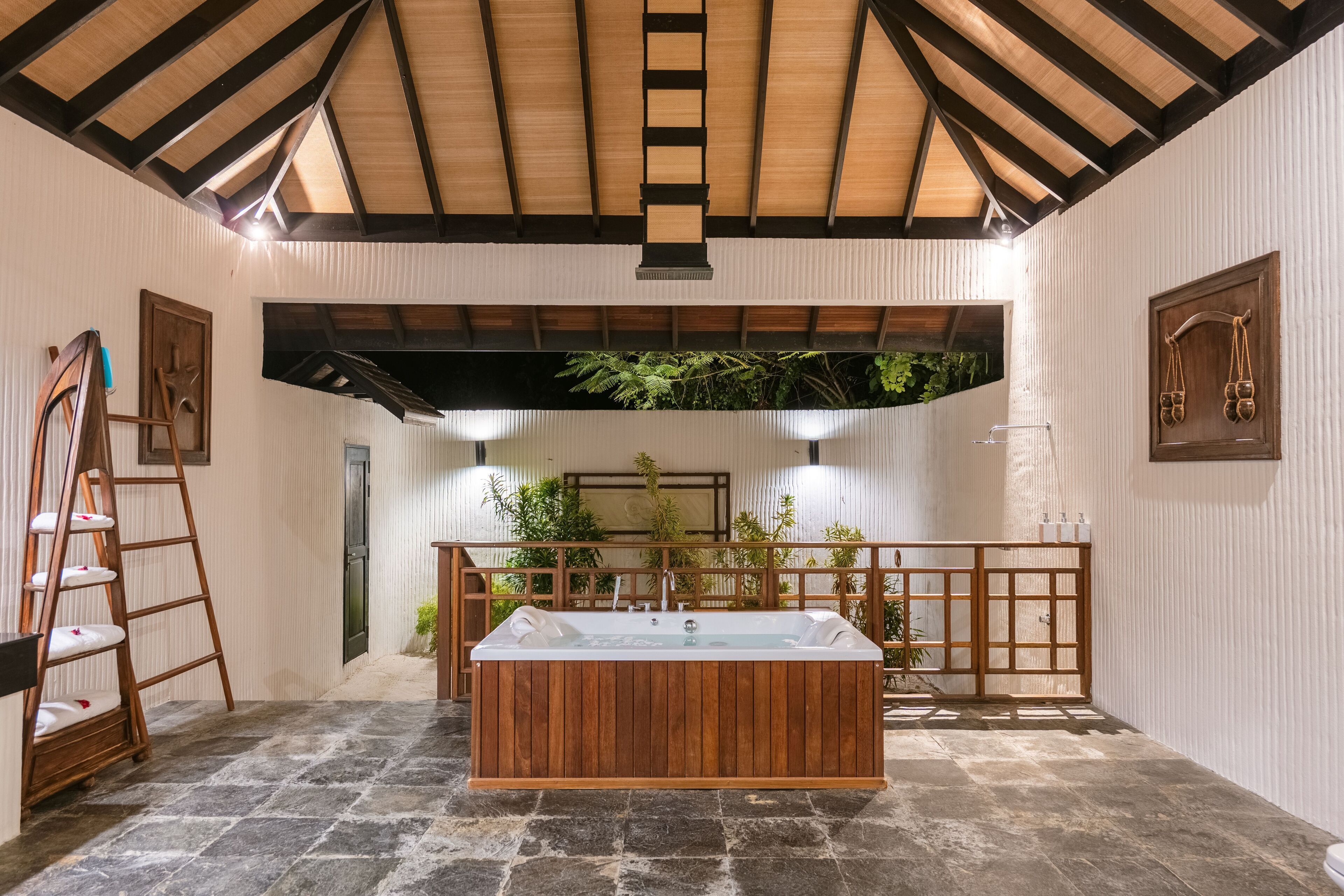 two-bedroom family villa with pool | bathroom | separate bathtub and shower, deep-soaking bathtub, rainfall showerhead