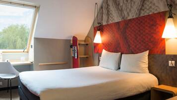 Desk, blackout drapes, soundproofing, iron/ironing board