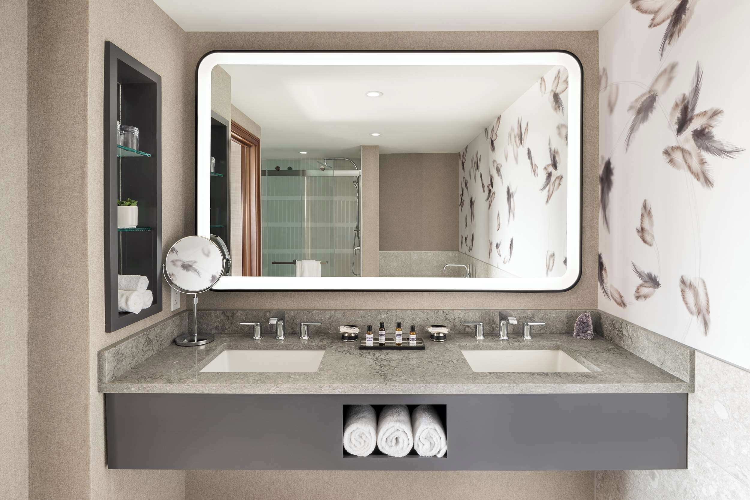 combined shower/bathtub, free toiletries, hair dryer, towels