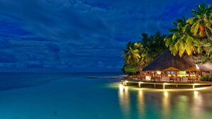 A beachfront resort with overwater bungalows, palm trees, and a clear view of the ocean. - Dhawa Ihuru, part of Banyan Group – All inclusive with Free Transfer (Ihuru)
