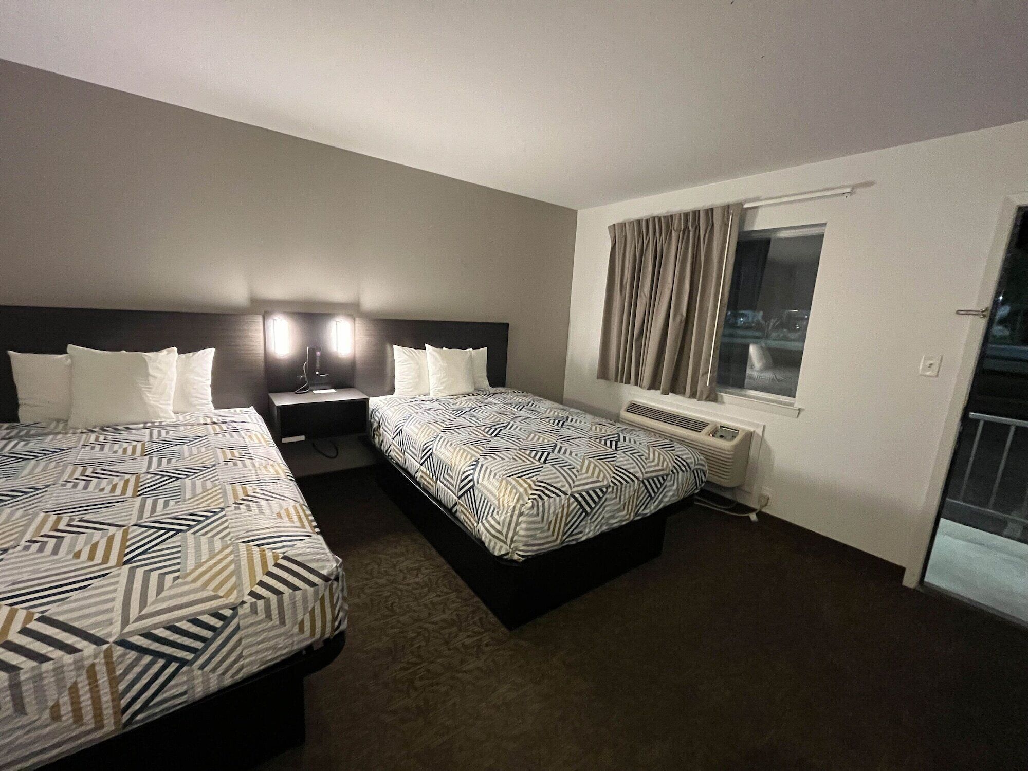 Desk, laptop workspace, blackout drapes, soundproofing