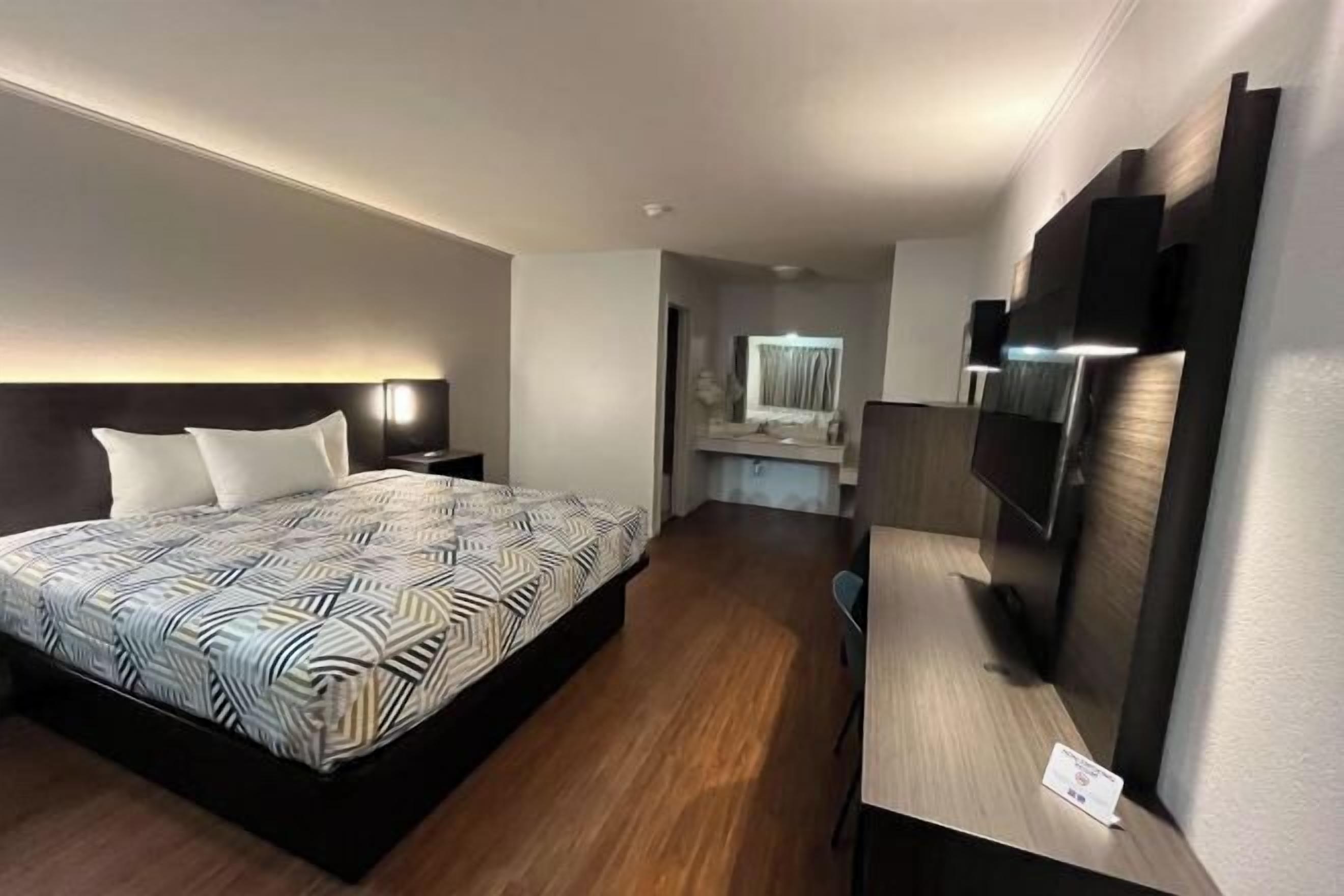 Desk, laptop workspace, blackout curtains, soundproofing