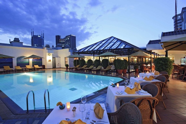 Outdoor pool, pool umbrellas