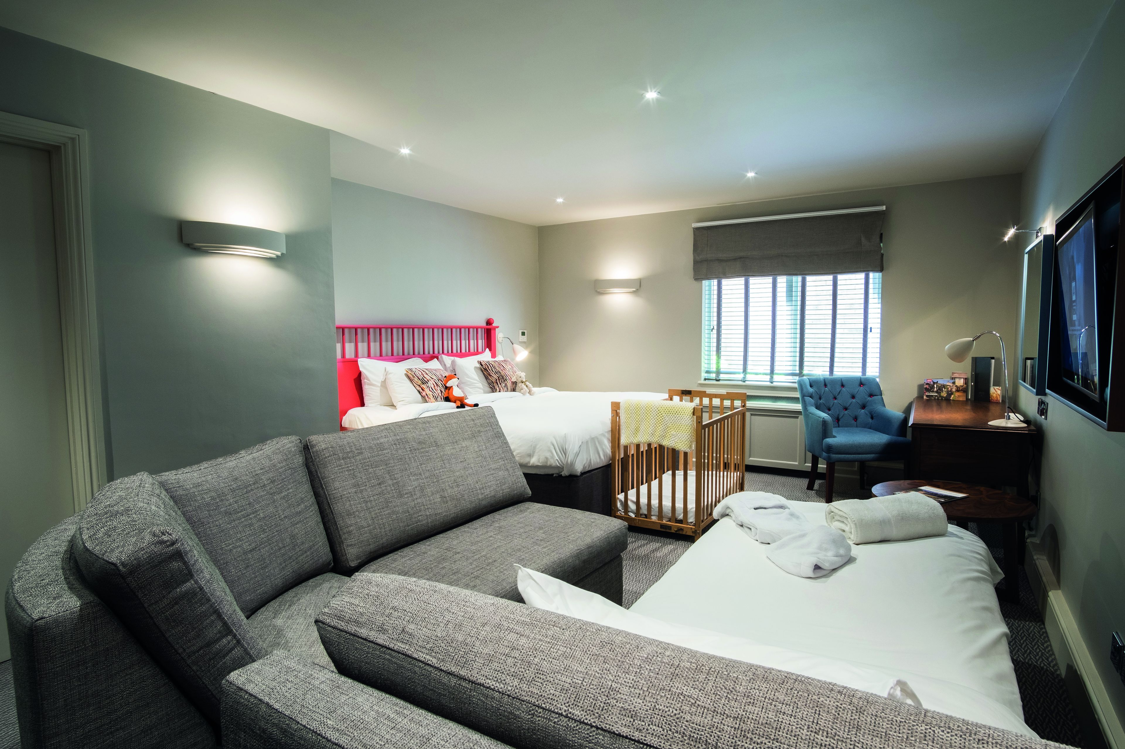 desk, iron/ironing board, free cots/infant beds, free wifi