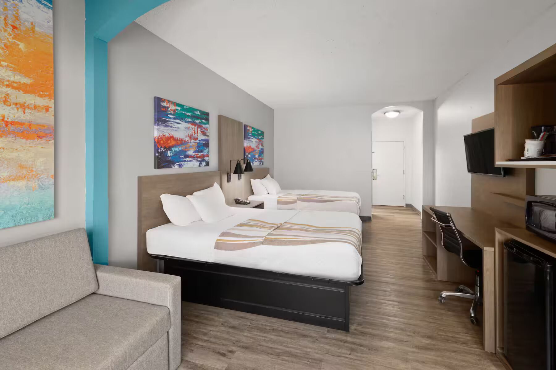 Room, 2 Queen Beds, Non Smoking | Desk, blackout drapes, iron/ironing board, free WiFi