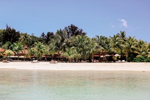 Private beach, white sand, sun-loungers, beach umbrellas