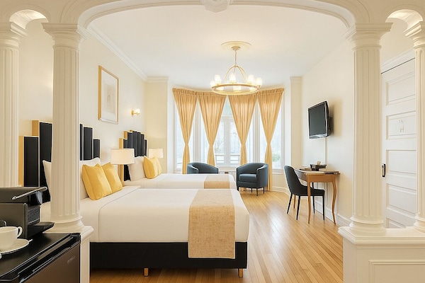 Firemannsrom – standard, 2 queensize-senger | Lydisolert, strykejern/-brett, wi-fi (inkludert) og sengetøy