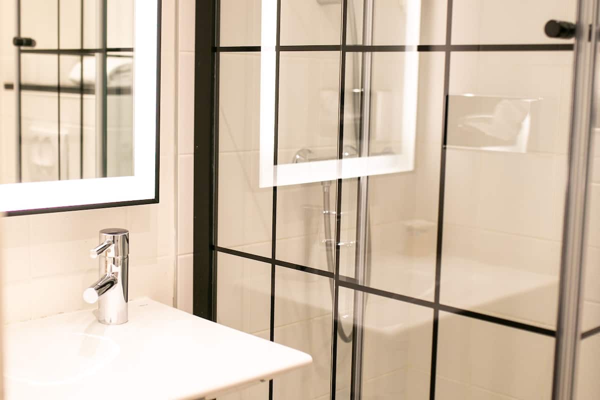 shower, free toiletries, hair dryer, towels