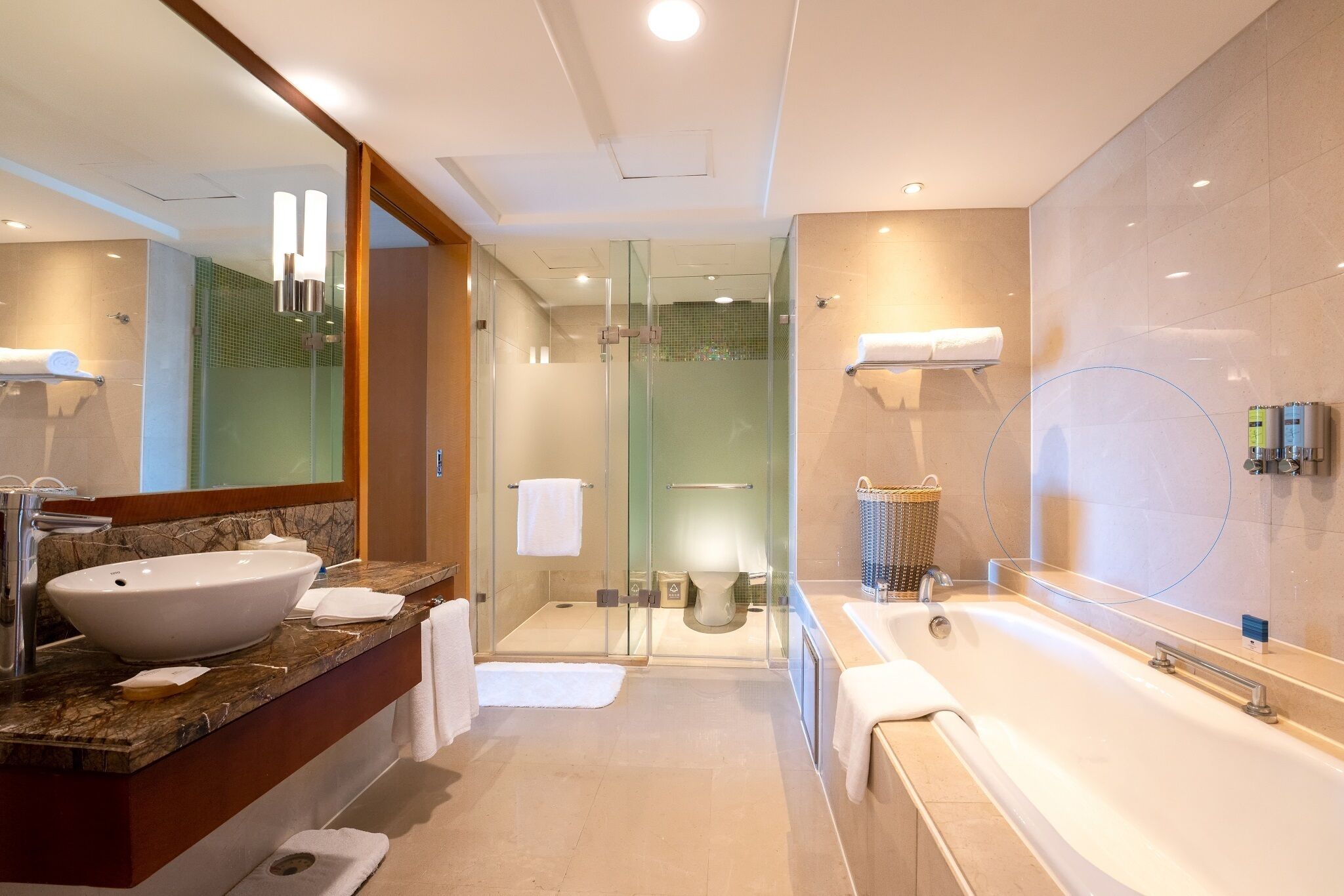 deluxe suite | bathroom | combined shower/bathtub, deep-soaking bathtub, rainfall showerhead