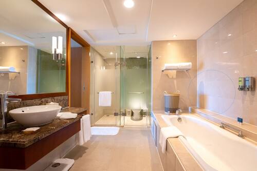 Suite Deluxe | Bany | Combinació de dutxa i banyera i banyera profunda