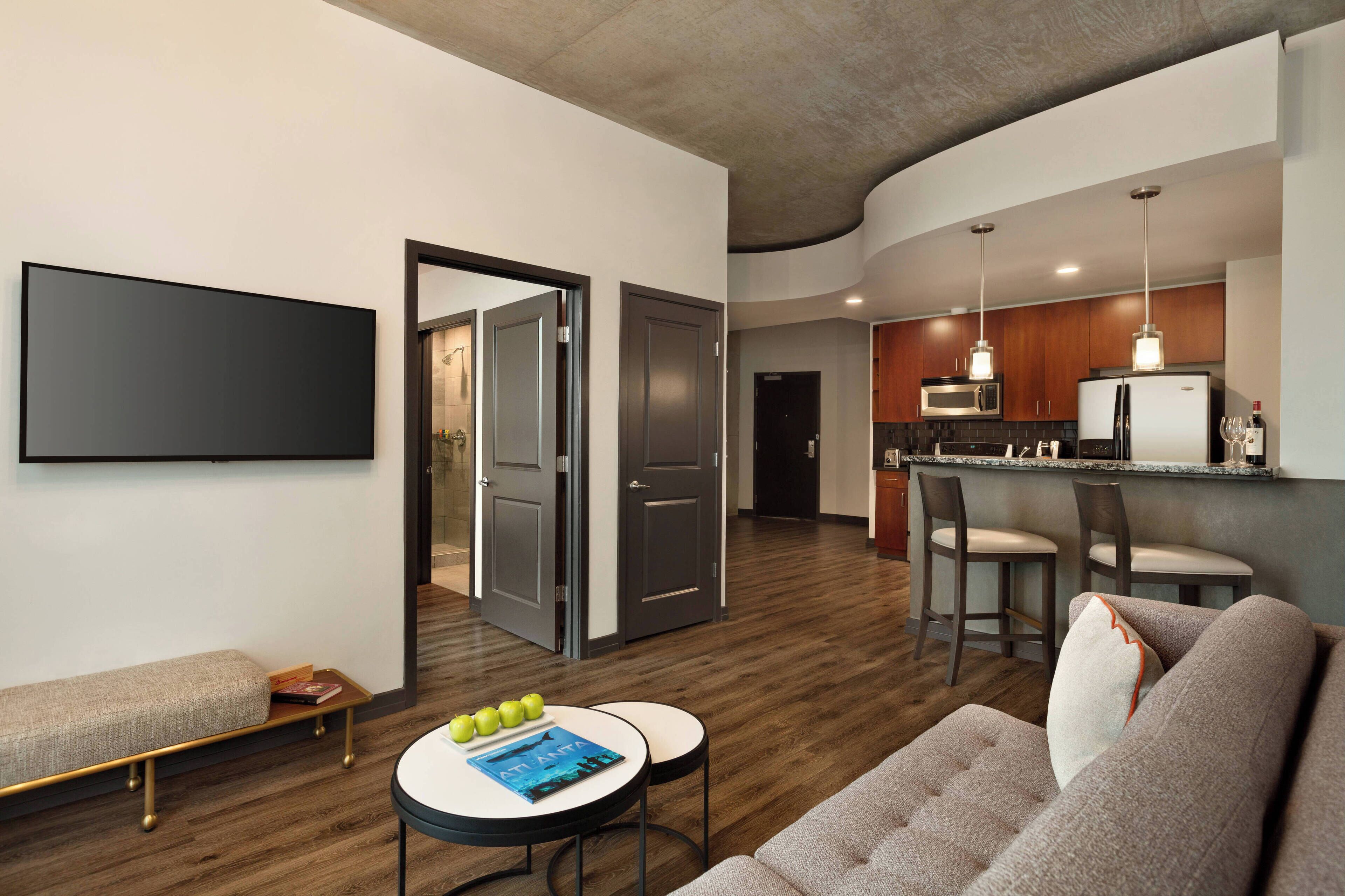 37-inch flat-screen TV with satellite channels, TV, DVD player