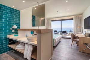 Shower, rainfall showerhead, eco-friendly toiletries, hair dryer