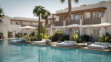 Swim-Up Bungalow | Minibar, caja de seguridad en la habitación y decoración personalizada