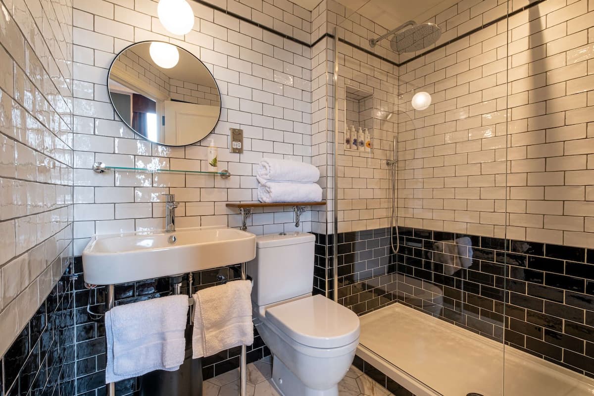 shower, free toiletries, hair dryer, towels