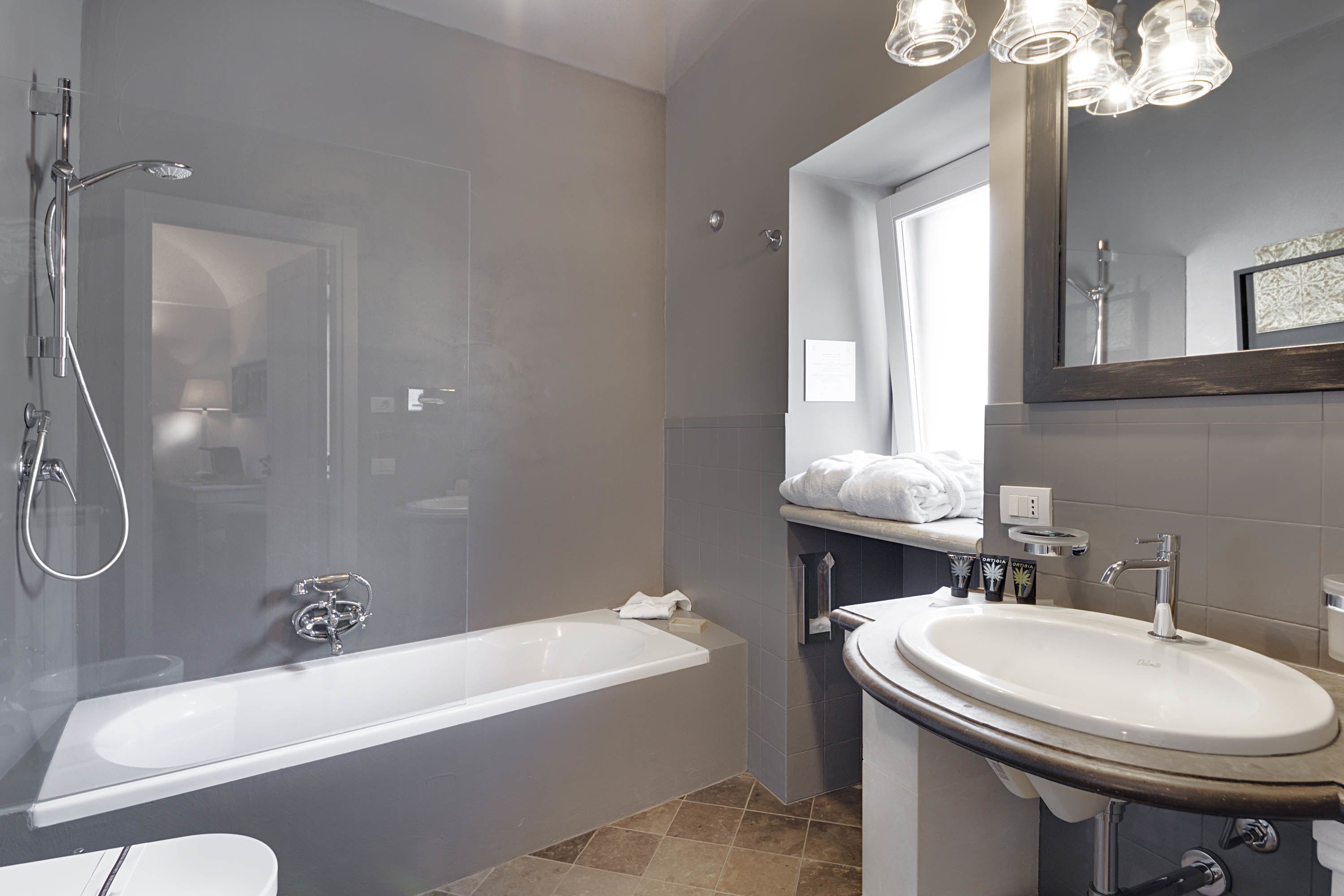 superior double room | bathroom | designer toiletries, hair dryer, bathrobes, slippers