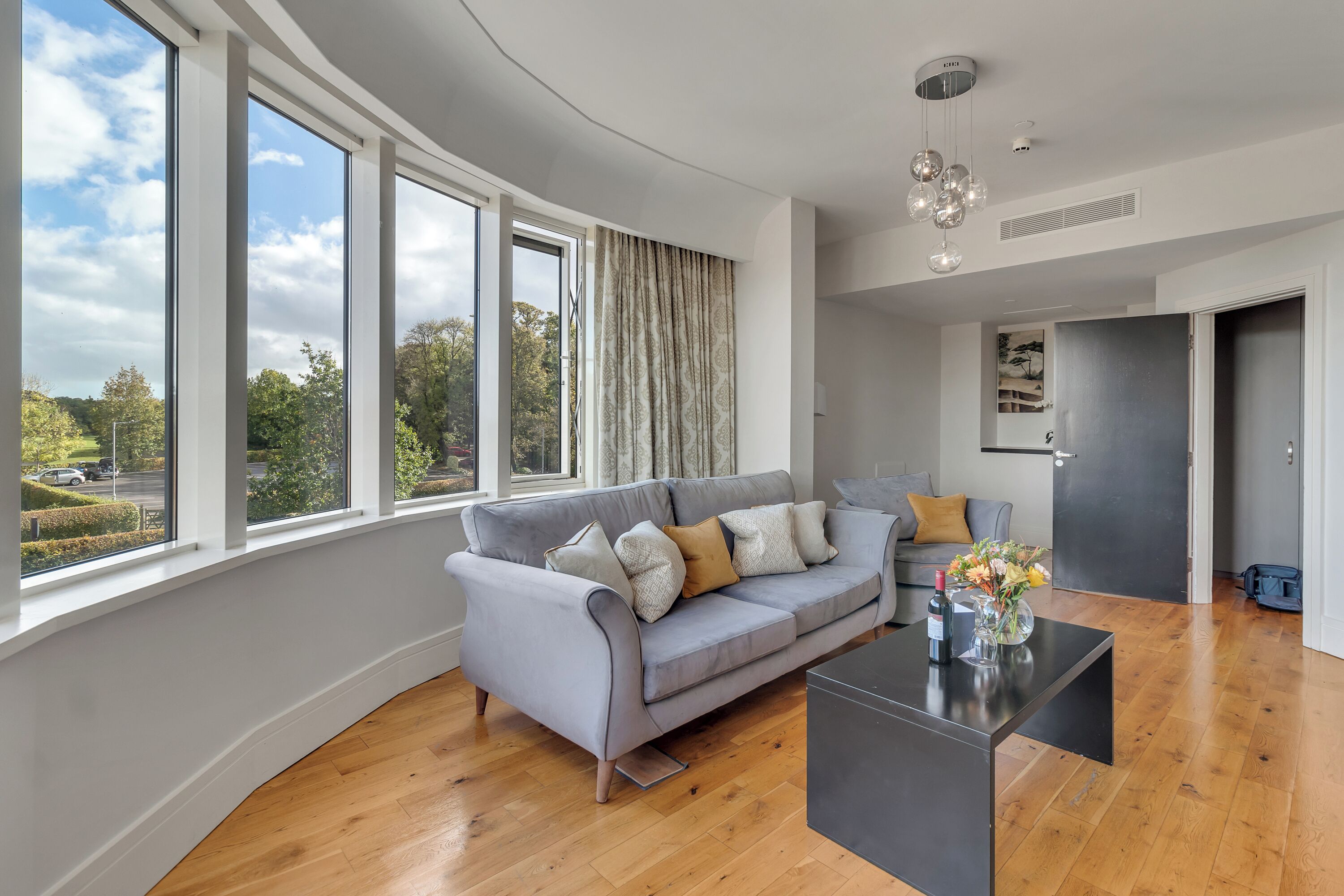 junior suite, 1 king bed | living area | flat-screen tv, pay films