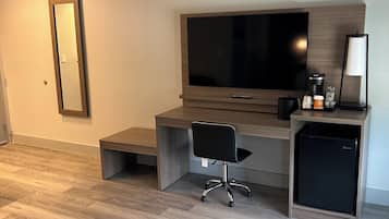 Tempur-Pedic beds, desk, laptop workspace, blackout curtains