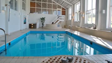 Indoor pool, open 8:00 AM to 8:00 PM, sun loungers