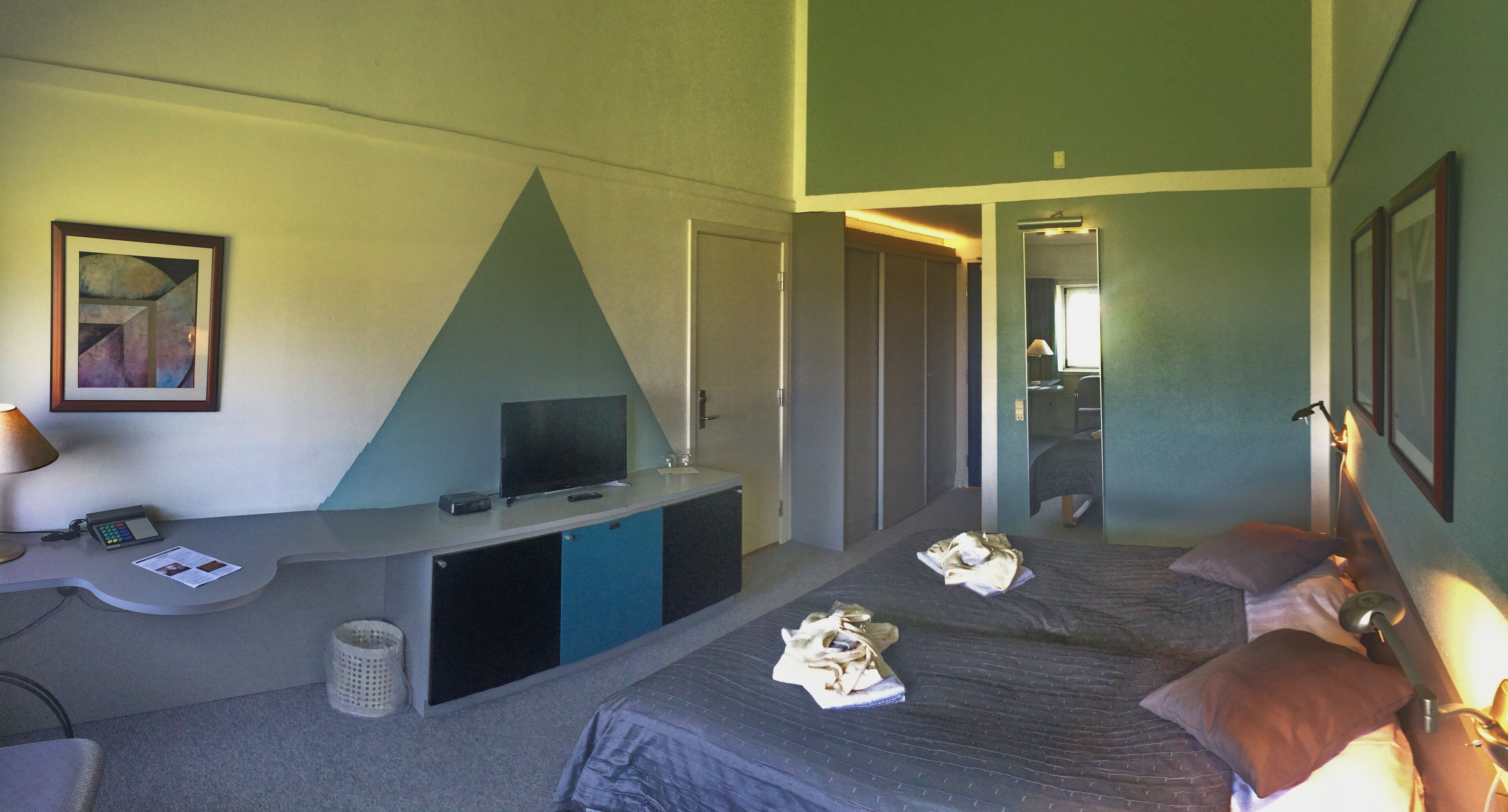 Hypo-allergenic bedding, desk, laptop workspace, soundproofing