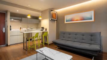 Junior Suite, 2 Double Beds, Non Smoking | Living area | 37-inch LCD TV with cable channels, TV