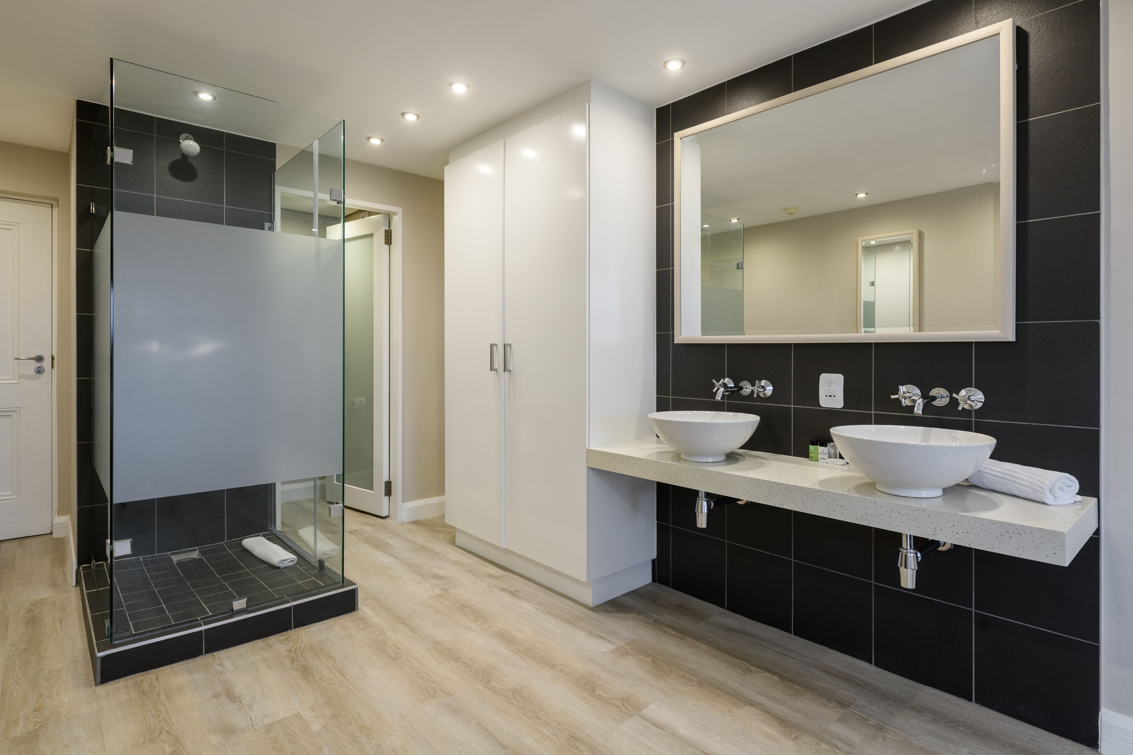 free toiletries, hair dryer, towels