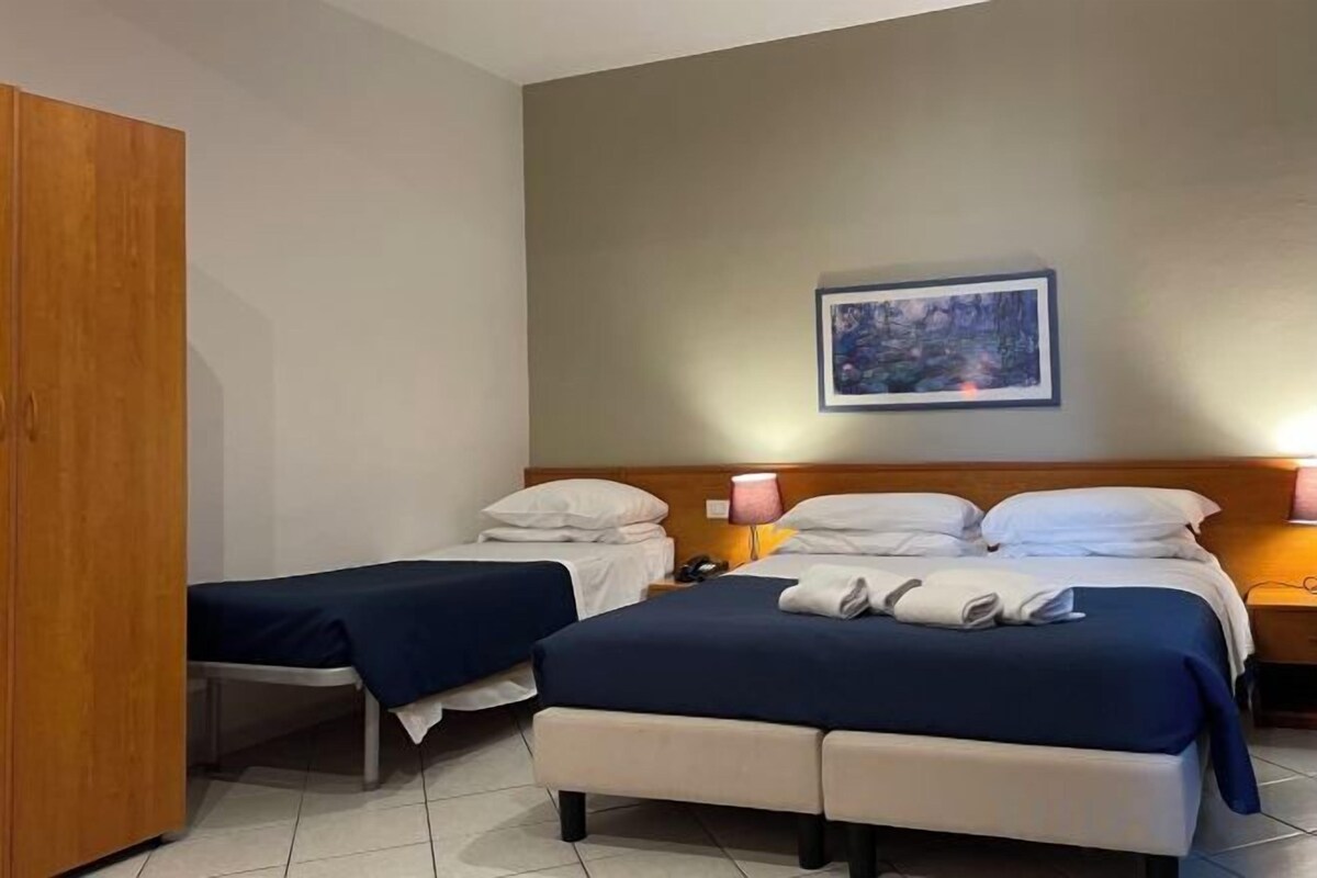 Down comforters, memory foam beds, desk, laptop workspace