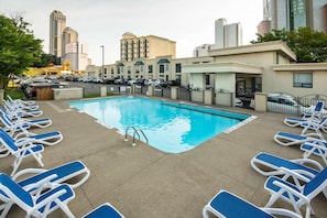 Indoor pool, open 10:00 AM to 10:00 PM, sun loungers
