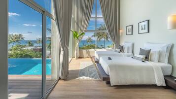 Kamer, 2 slaapkamers, uitzicht op oceaan | Lakens van Egyptisch katoen, luxe beddengoed, donzen dekbedden