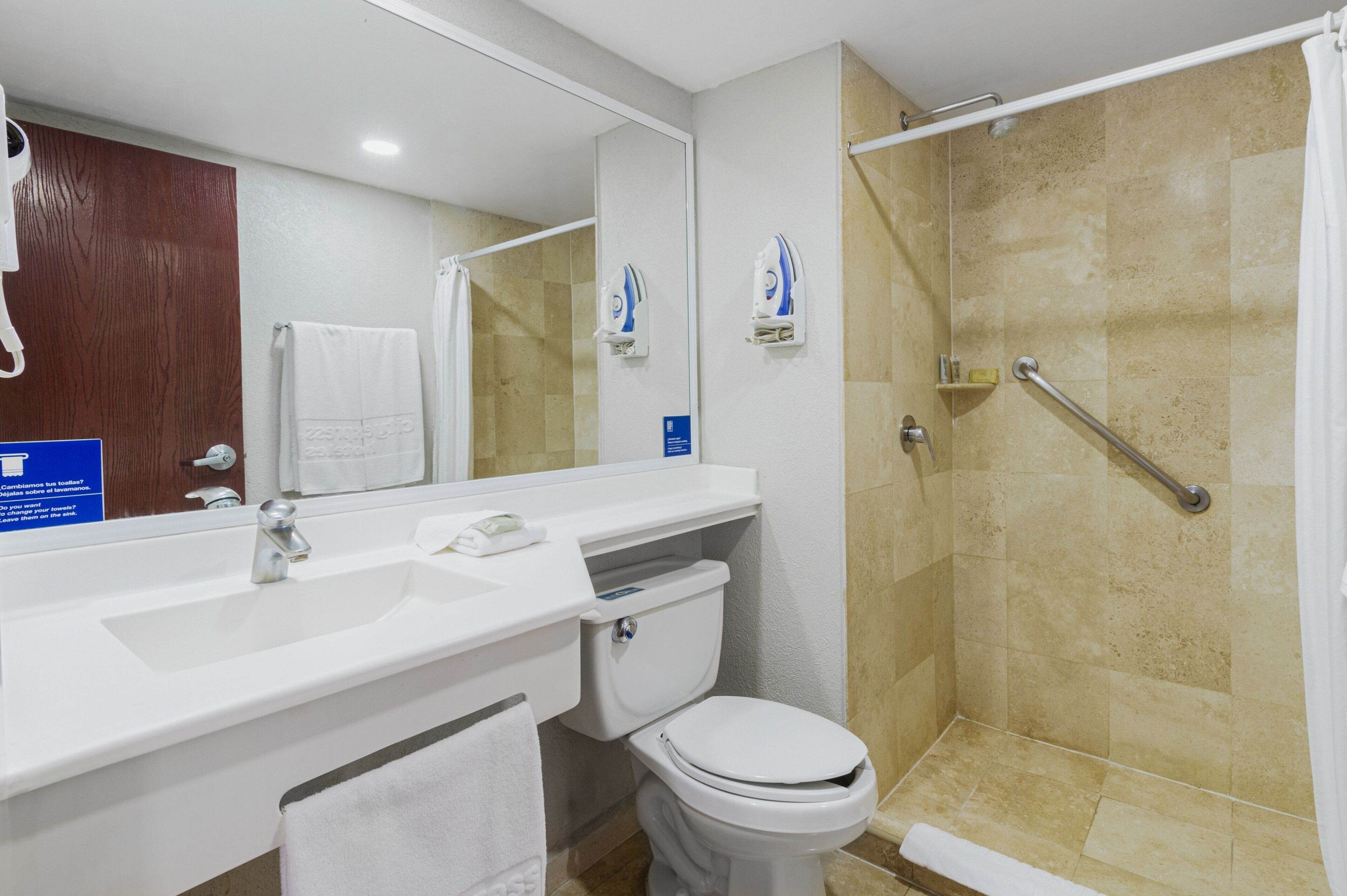 shower, free toiletries, hair dryer, towels