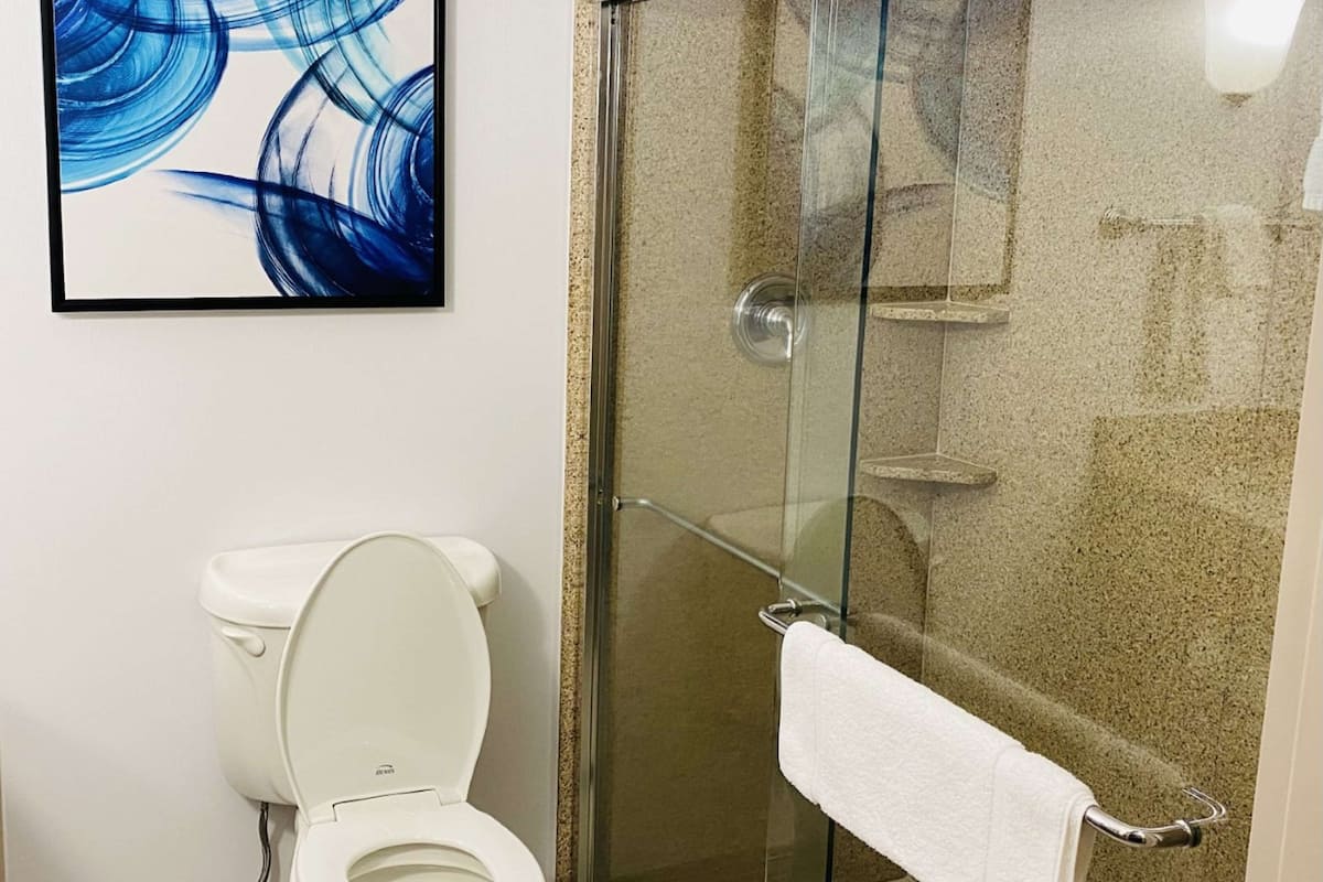 suite, one king bed | bathroom | bathtub, hair dryer, towels