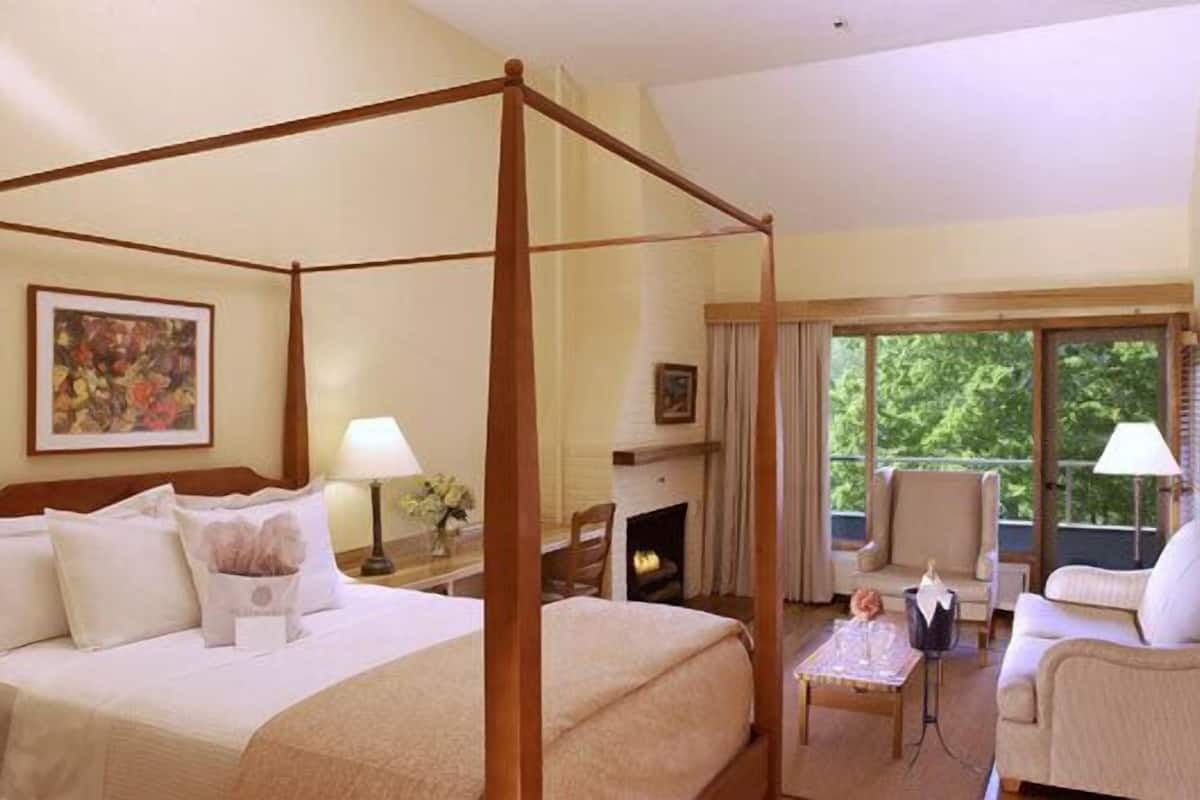 premium fireplace lakeview | 1 bedroom, premium bedding, individually furnished, desk